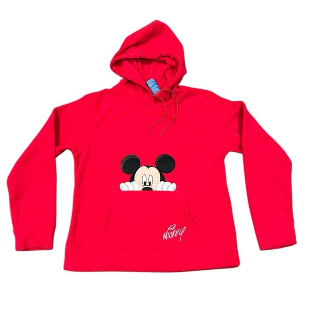 Vintage Disney Mickey Mouse Red Fleece Hoodie - Sz Large
